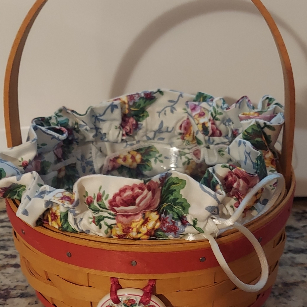 Floral Lined Wicker Basket with Handle
